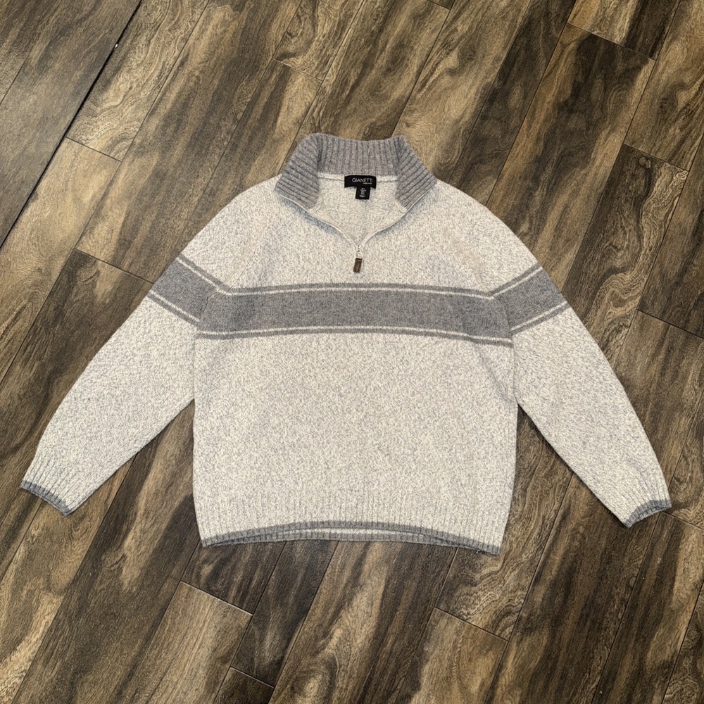 Gianetti Wool Blend 1/4 Zip Pullover Sweater Grey Men's Size L Made in‎ Italy